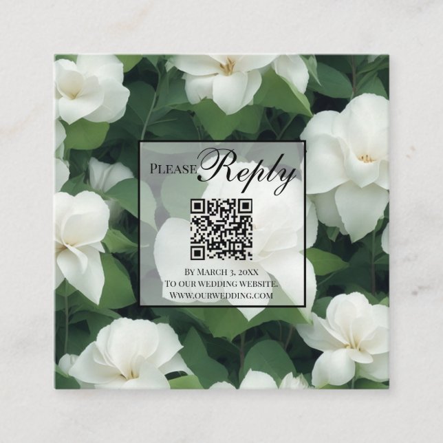 Eleganter klassischer weißer Blumenkode QR-Code Begleitkarte (Vorderseite)