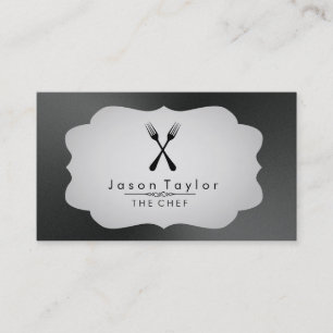 Eleganter Koch Catering Retro Cross Gabel Schwarz Visitenkarte