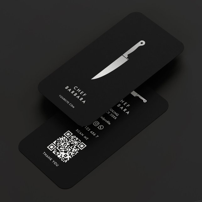 Eleganter Koch Silver Knife Modernes Premium Black Visitenkarte (Elegant Chef Silver Knife Modern Premium Black Business Card
)