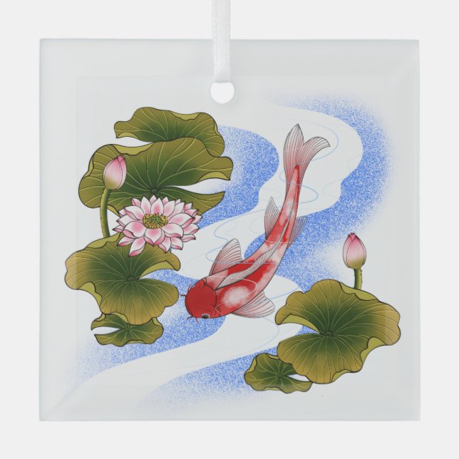 Eleganter Koi-Karpfen im Lotusteich Ornament Aus Glas (Vorderseite)