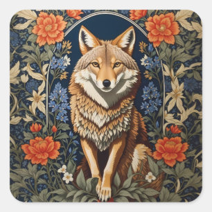 Eleganter Kojote, inspiriert von William Morris Quadratischer Aufkleber