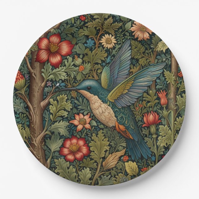 Eleganter Kolibris romantischer Boho-Chic Pappteller (Vorderseite)