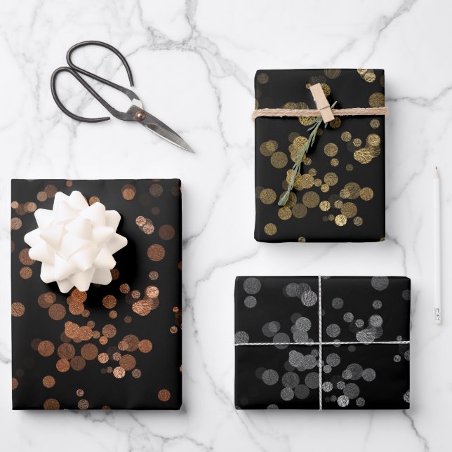 Eleganter Konfetti-Polka-Punktpatter Geschenkpapier Set (Vorderseite)