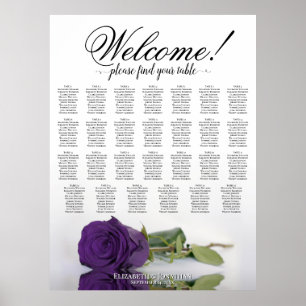 Eleganter königlicher lila Rosen-Tischplan für 27 Poster