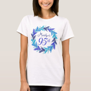 Eleganter königsblauer Kranz Monogramm 95. Geburts T-Shirt