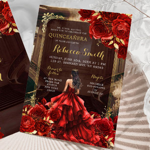 Eleganter Königspalast Bright Rote Rosen Quinceañe Einladung