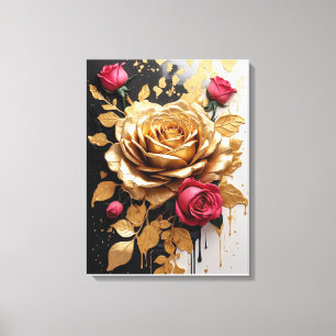 Eleganter Kontrast: Gold und Rosen Leinwanddruck