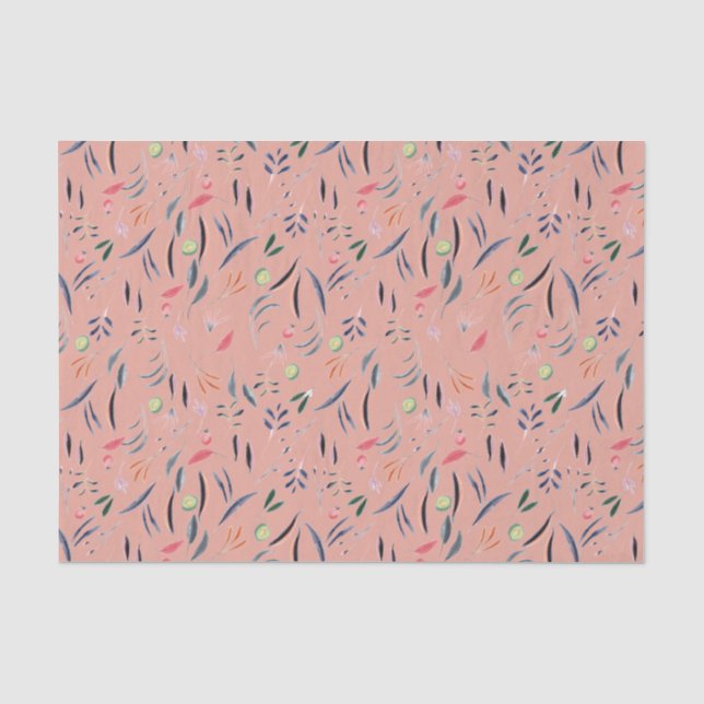 Eleganter Korallenrosa FLORAL DECOUPAGE Seidenpapier (Vorderseite)