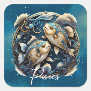 Eleganter kosmischer Fisch Zodiac Sign Black Gold  Quadratischer Aufkleber