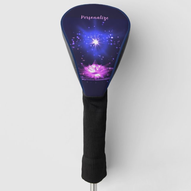Eleganter kosmischer Zen Lila Crystal Lotus Blume Golf Headcover (Vorderseite)