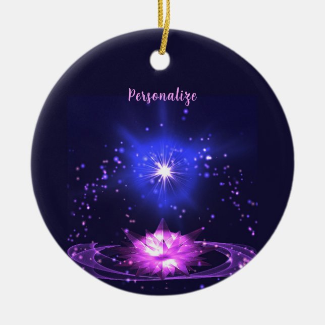 Eleganter kosmischer Zen Lila Crystal Lotus Blume Keramik Ornament (Vorne)