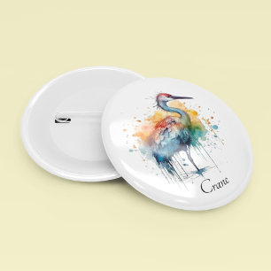 Eleganter Kranich: Aquarellkunst, individuell Button
