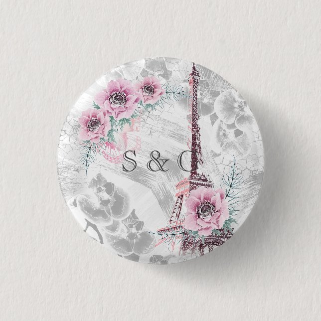 Eleganter Kranz aus rosa Blumen. Button (Vorderseite)