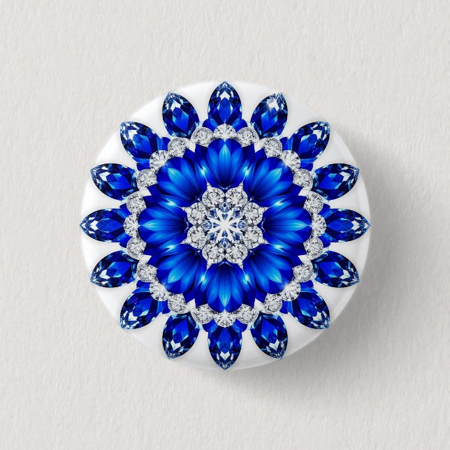 Eleganter Kranz mit blauen Blumen Button (Vorderseite)