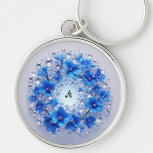 Eleganter Kranz mit blauen Blumen Schlüsselanhänger