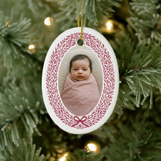 Eleganter Kranz mit Schleife Baby's 1. Weihnachten Keramik Ornament
