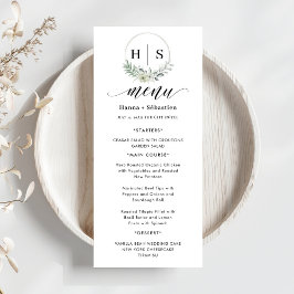 Eleganter Kranz-Monogramm-Hochzeit Menükarte