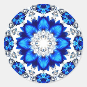 Eleganter Kranz verziert mit blauen Blumen Runder Aufkleber