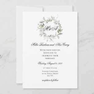 Eleganter Kränze in Salbeigrün mit Monogramm zur H Einladung