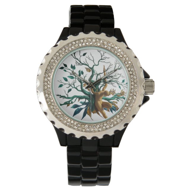 Eleganter Kristall Black Enamel Watch Armbanduhr (Vorderseite)