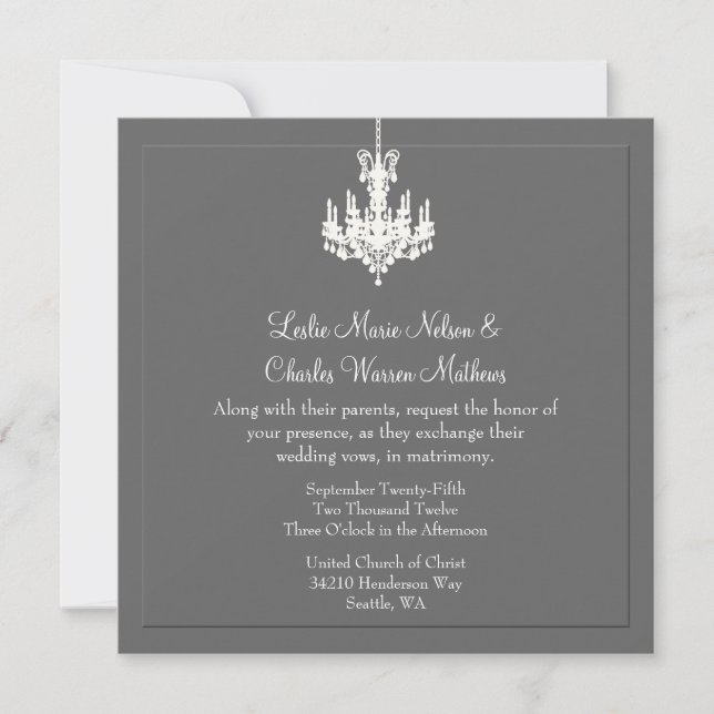 Eleganter Kronleuchter Hochzeitsempfang Einladung (Vorderseite)