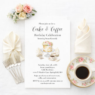 Eleganter Kuchen & Kaffee Geburtstagsfeier Einladung