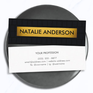 Eleganter Kunstalligator Schwarz & Gold Mini Visitenkarte