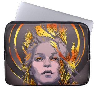 Eleganter Kunstdruck mit goldenem Weizen und Vogel Laptopschutzhülle