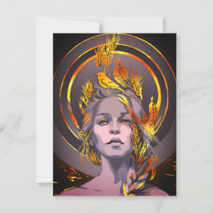 Eleganter Kunstdruck mit goldenem Weizen und Vogel Postkarte