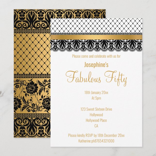 ELEGANTER KUNSTSTOM FABULOUS BEI 50 GOLDPLATTE EINLADUNG (Vorne/Hinten)