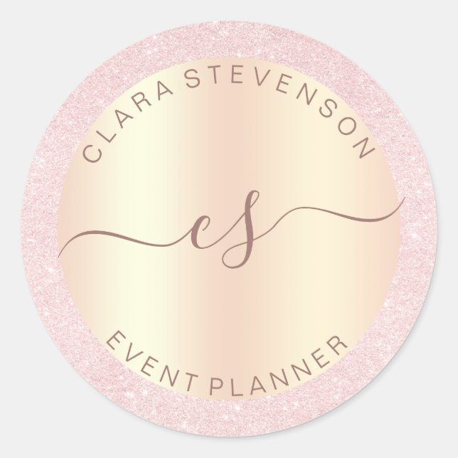 Eleganter Kupfer-Rose-Gold & Glitzer-Eventplaner Runder Aufkleber (Vorderseite)