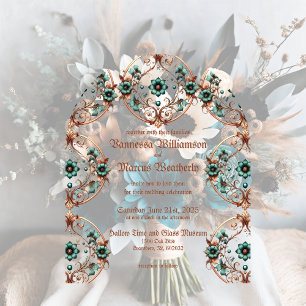 Eleganter Kupfer und türkisfarbener Blumenkreislau Acryleinladungen