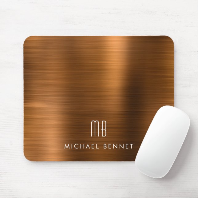 Eleganter Kupferbrown Metallic Monogram Name Mousepad (Mit Mouse)