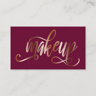 Eleganter Kupferstich-Rose-Gold & Bordeaux-Make-up Visitenkarte