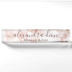 Eleganter Kupferstich-Rose-Gold-Glitzer-Makeup-Kü Namensplakette