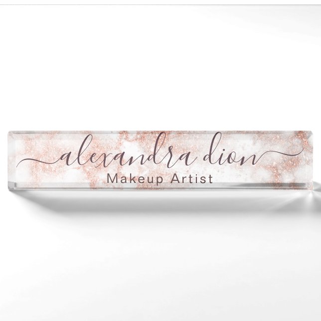 Eleganter Kupferstich-Rose-Gold-Glitzer-Makeup-Kün Namensplakette (Vorderseite)