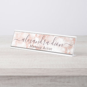 Eleganter Kupferstich-Rose-Gold-Glitzer-Makeup-Kün Schreibtischnamensplakette