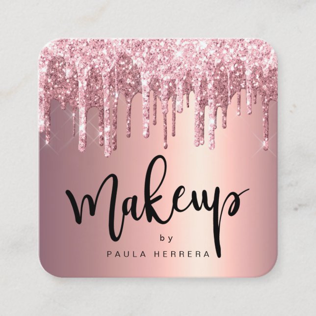 Eleganter Kupferstich-Rose-Gold-Glitzer-Tropfen Quadratische Visitenkarte (Vorderseite)