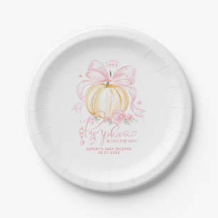 Eleganter Kürbis mit rosa Schleife, Herbst-Baby-Pa Pappteller