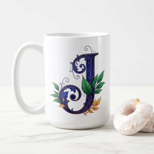 Eleganter Kursiver Buchstabe J Kaffeetasse (Mit Donut)