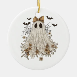 Eleganter Lace Ghost mit Bow   Floral Ghost Keramik Ornament