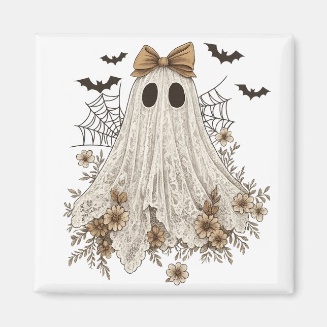 Eleganter Lace Ghost mit Bow | Floral Ghost Magnet (Vorne)