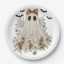 Eleganter Lace Ghost mit Bow | Floral Ghost Pappteller