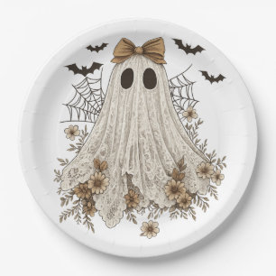 Eleganter Lace Ghost mit Bow   Floral Ghost Pappteller