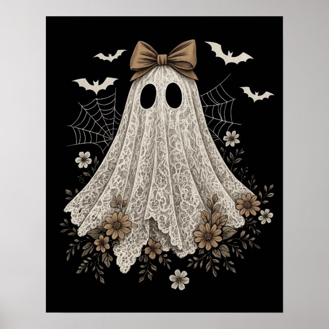 Eleganter Lace Ghost mit Bow | Floral Ghost Poster (Vorne)