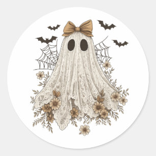 Eleganter Lace Ghost mit Bow   Floral Ghost Runder Aufkleber