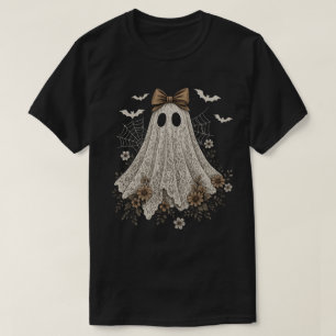 Eleganter Lace Ghost mit Bow Floral Ghost T-Shirt