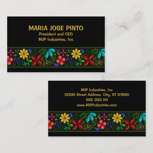 Eleganter lateinamerikanischer Folk Floral Mitarbe Visitenkarte (Vorne/Hinten)
