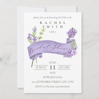 Eleganter Lavendel Bridal Dusche Einladung