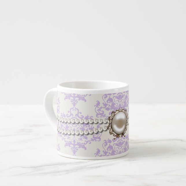 Eleganter Lavendel-Damast mit der Espressotasse (Vorderseite Links)